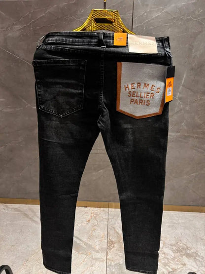 HERMES IMPORTED DARK WASH PREMIUM BACK LOGO DENIM