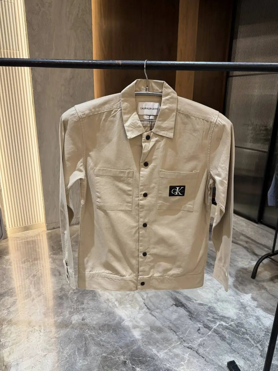 Calvin Klei n Beige Double pocket Shacket