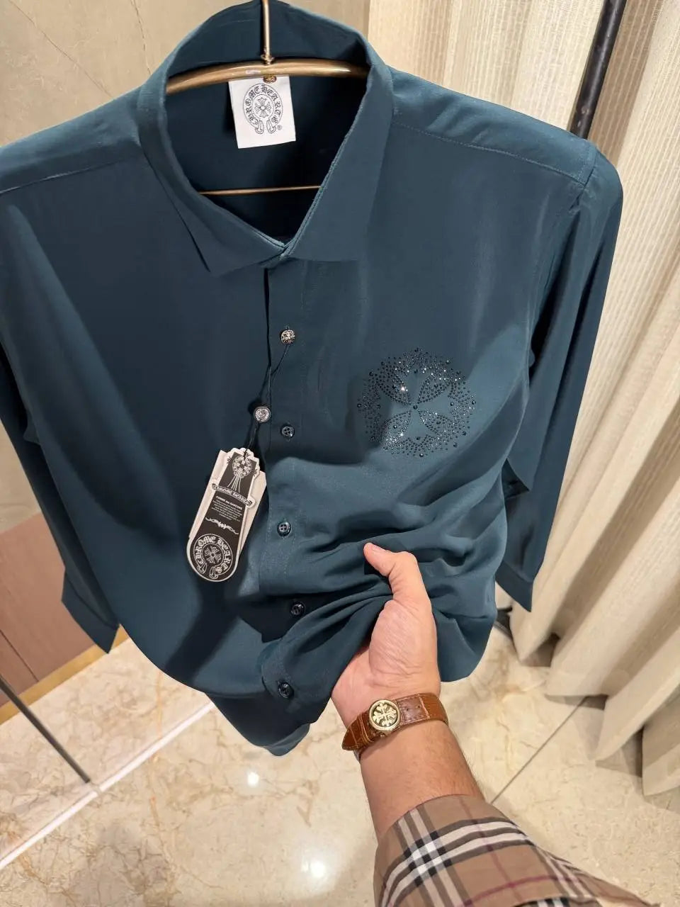 Chrome Hearts Green Satin Green Lycra shirt