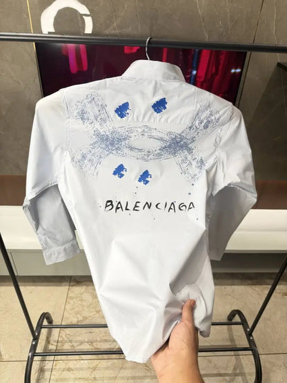 Balenciaga Sky Blue Back printed oxford cotton shirt