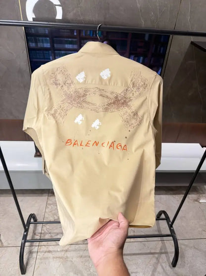 Balenciaga Brown Back printed oxford cotton shirt