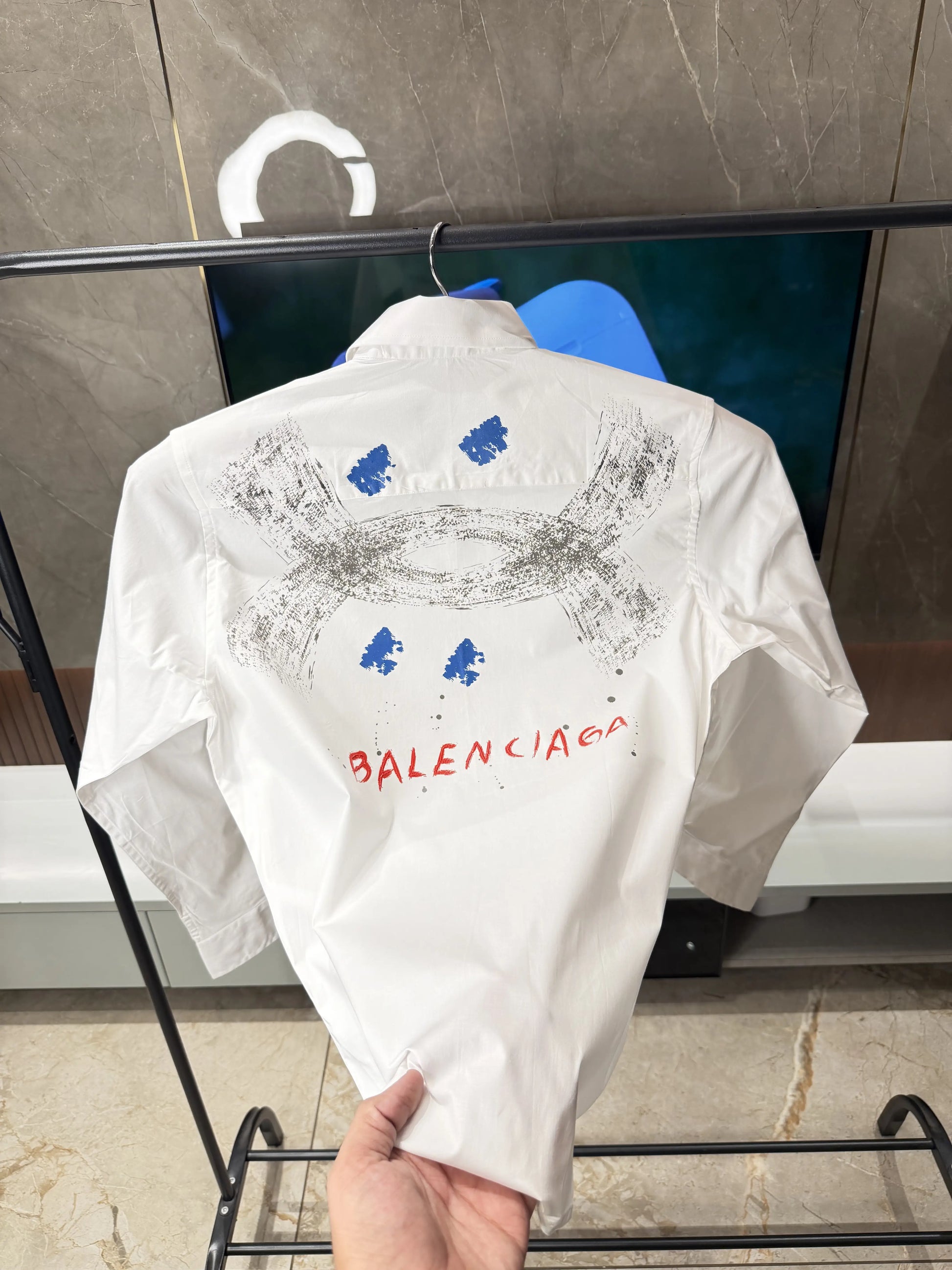 Balenciaga White Back printed oxford cotton shirt