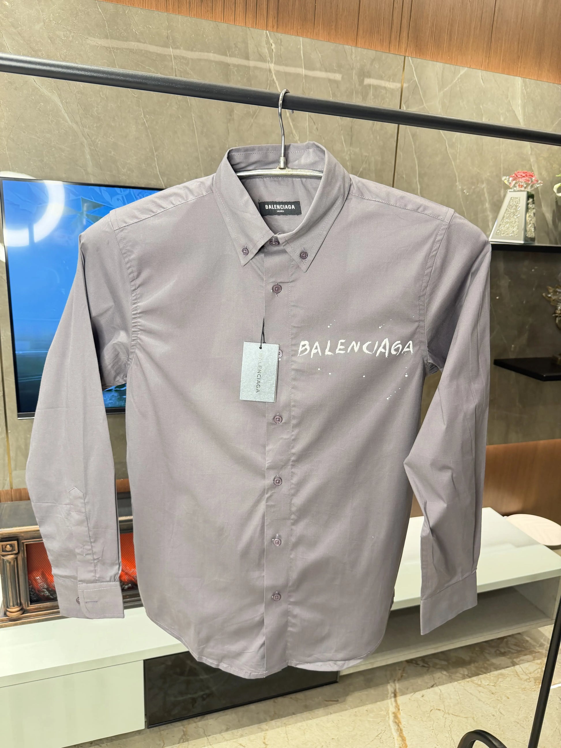 Balenciaga Light Purple Back printed oxford cotton shirt