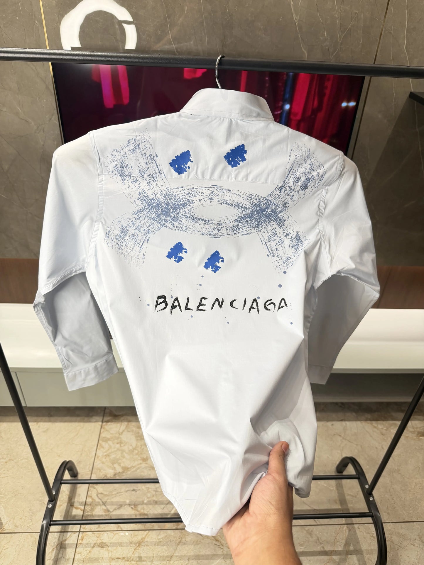 Balenciaga Sky Blue Back printed oxford cotton shirt