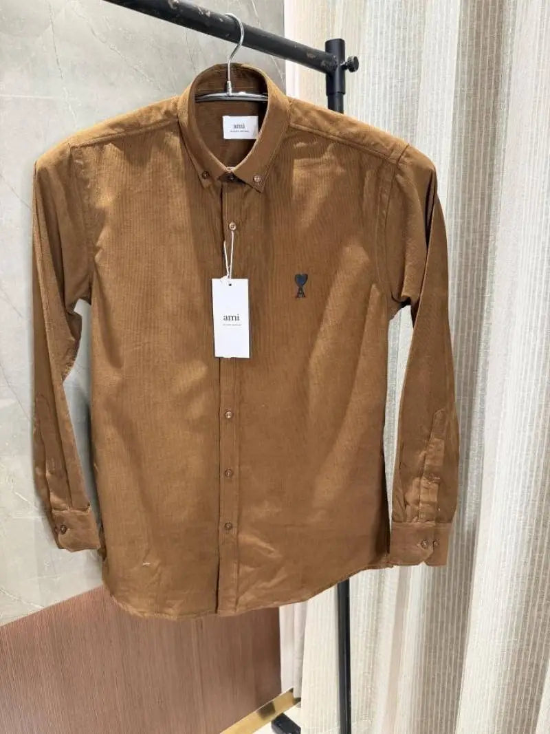 Ami Paris Brown Cod Roy Soft Cotton Fabric Imported Shirt