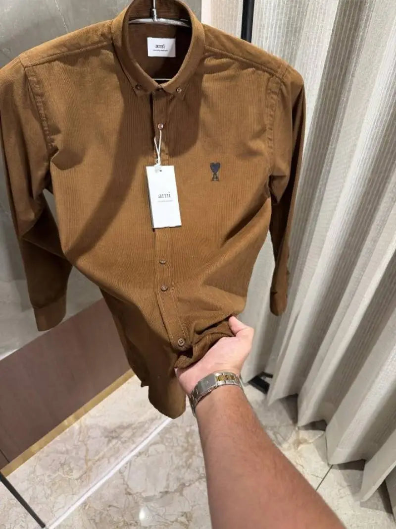 Ami Paris Brown Cod Roy Soft Cotton Fabric Imported Shirt
