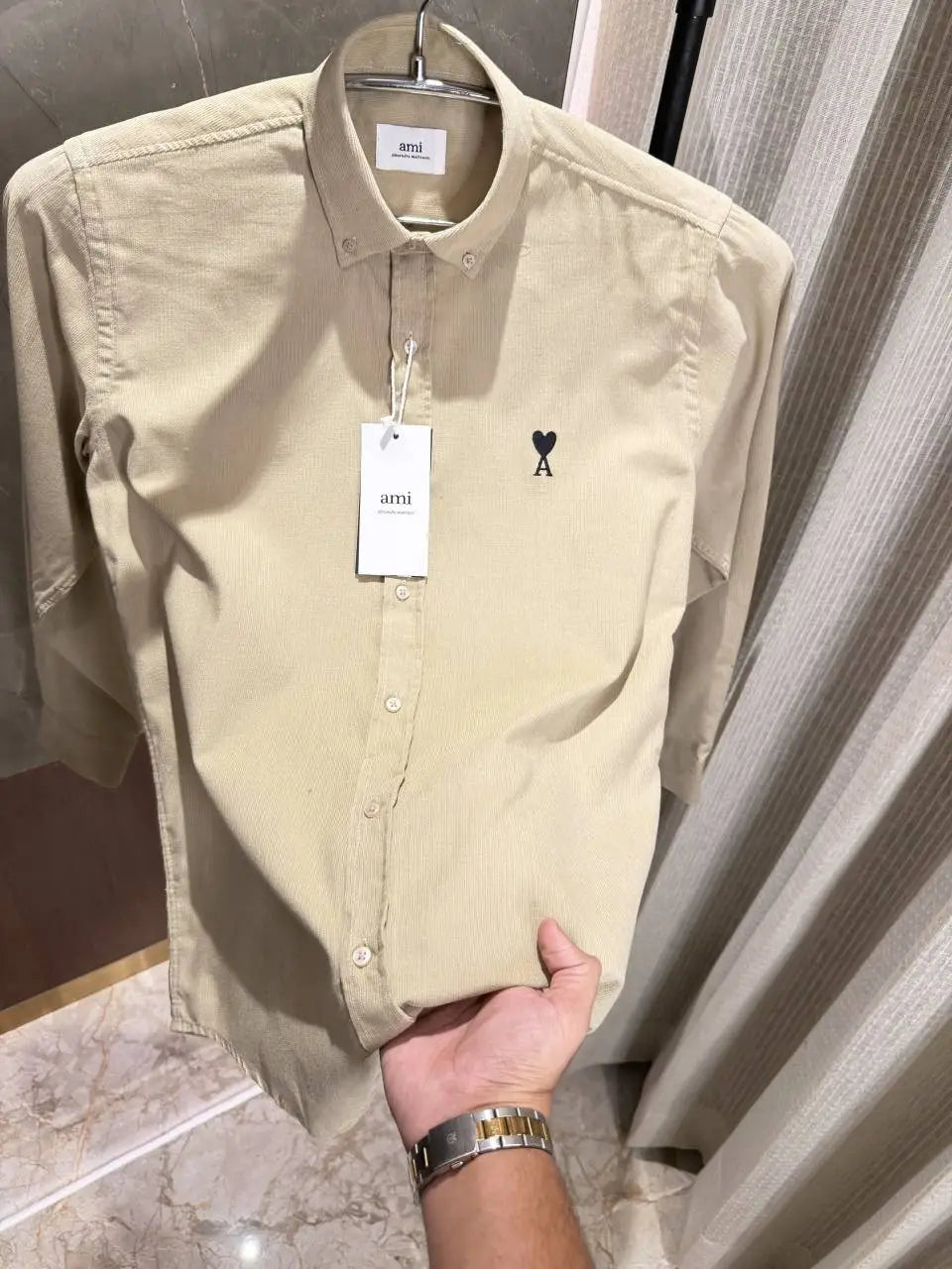 Ami Paris Beige Cod Roy Soft Cotton Fabric Imported Shirt