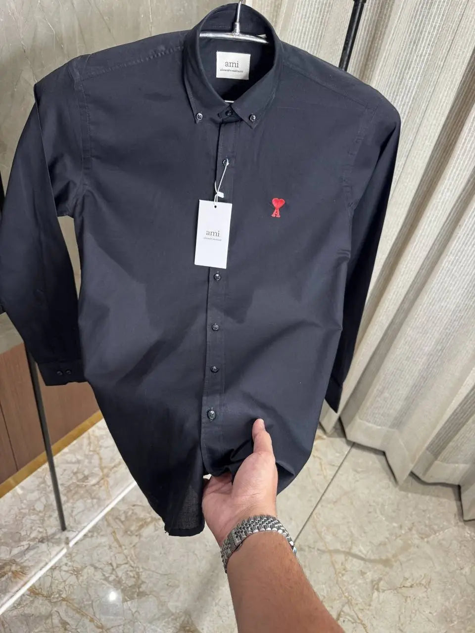 Ami Paris Black colour Premium Oxford cotton shirt