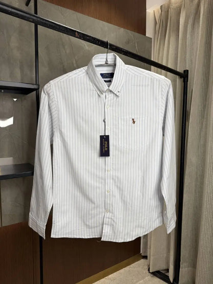 RALPH LAURE_N POLO WHITE BLUE PREMIUM OXFORD SHIRT
