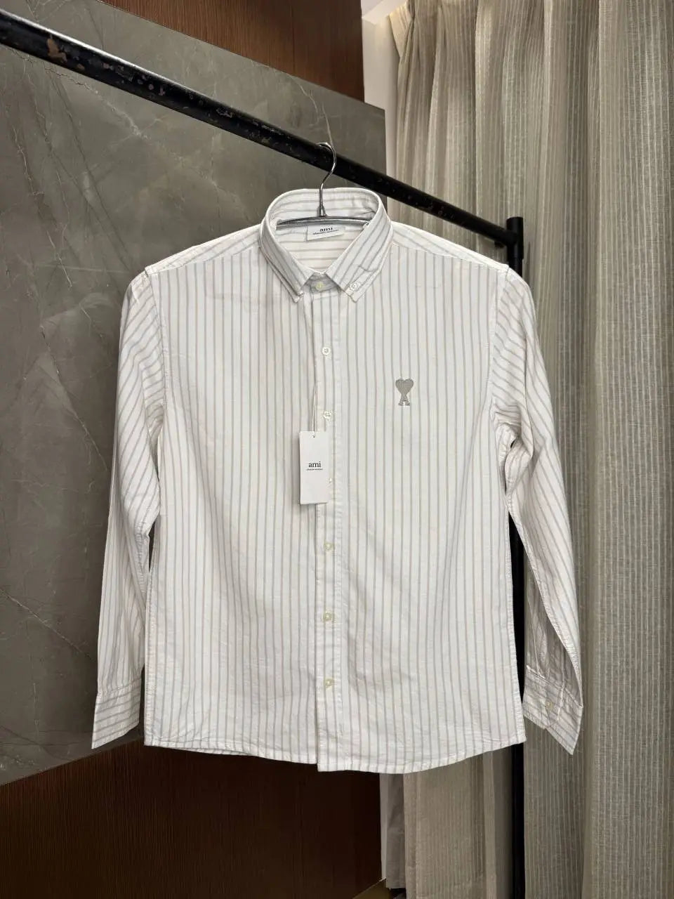 AMI PARIS BROWN WHITE PREMIUM OXFORD SHIRT