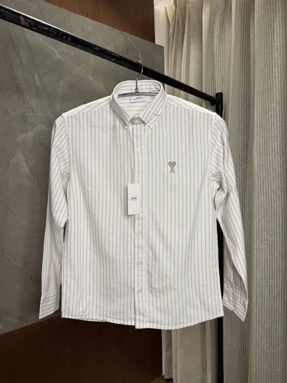 AMI PARIS BROWN WHITE PREMIUM OXFORD SHIRT