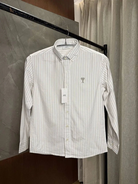 AMI PARIS BROWN WHITE PREMIUM OXFORD SHIRT