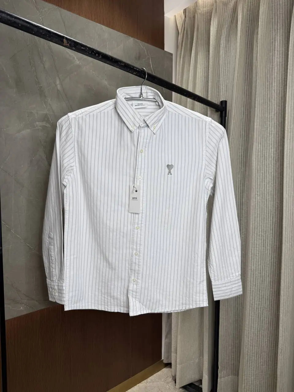 AMI PARIS WHITE GREY LINE PREMIUM OXFORD SHIRT