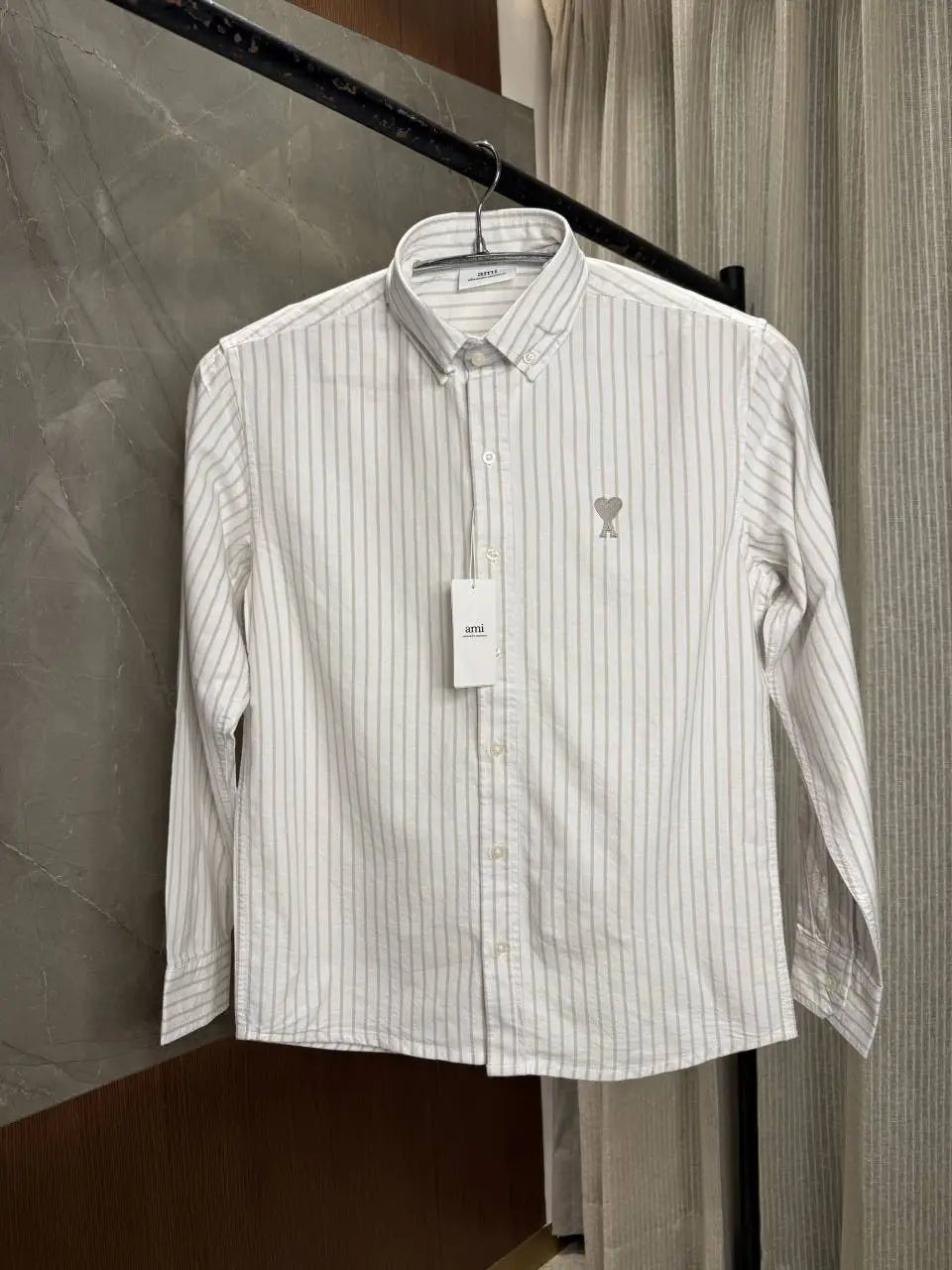 AMI PARIS BROWN WHITE PREMIUM OXFORD SHIRT