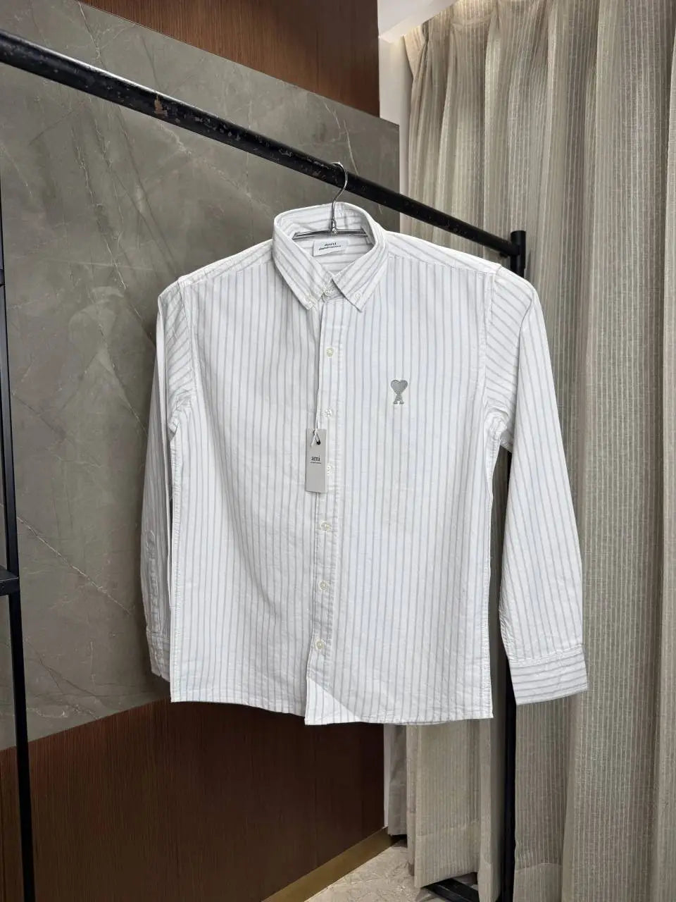AMI PARIS WHITE GREY LINE PREMIUM OXFORD SHIRT