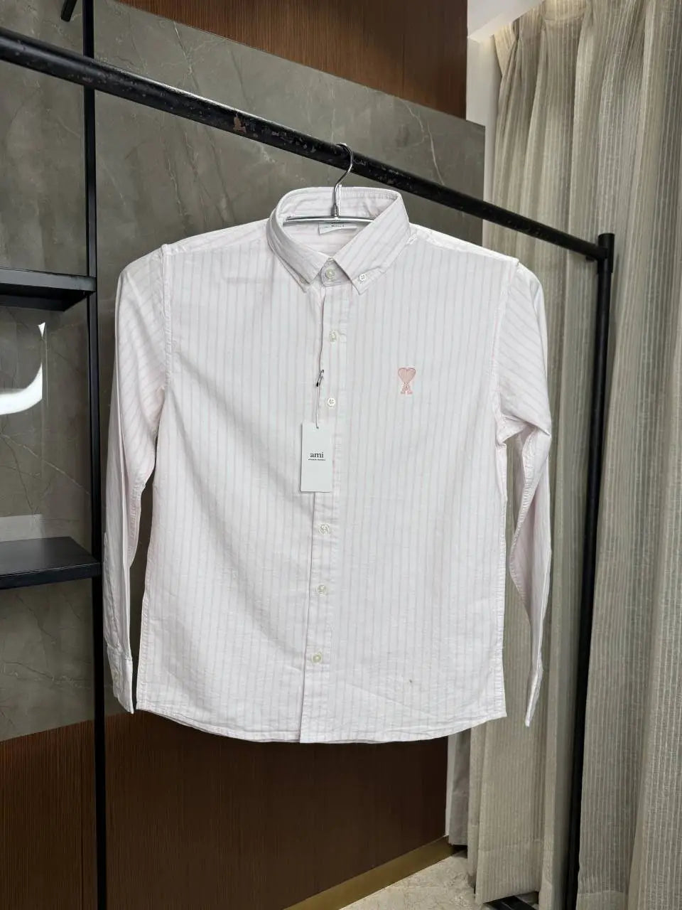 AMI PARIS PINK WHITE PREMIUM OXFORD SHIRT