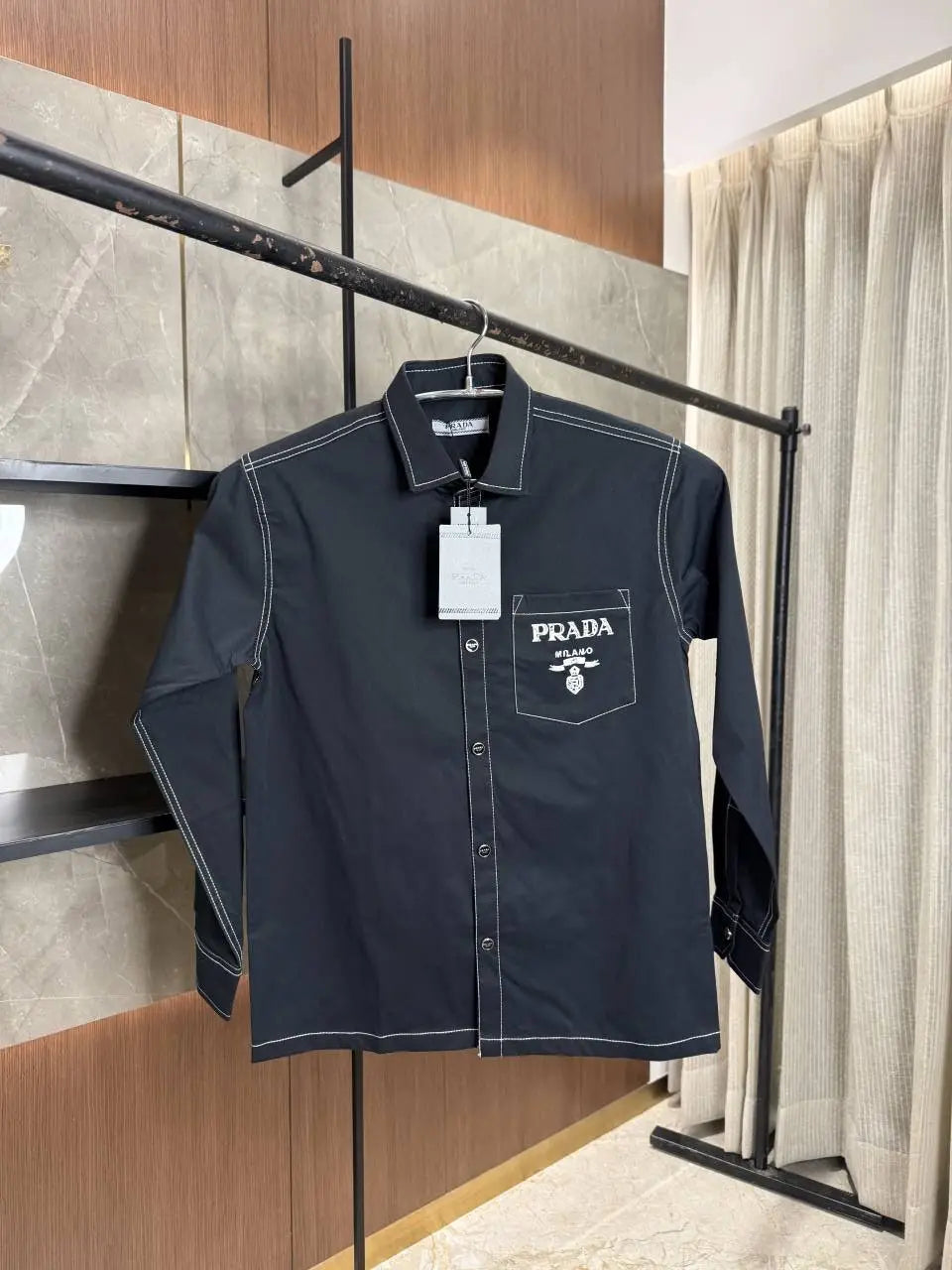 PRAD_A BLACK PREMIUM THREAD IMPORTED SHIRT