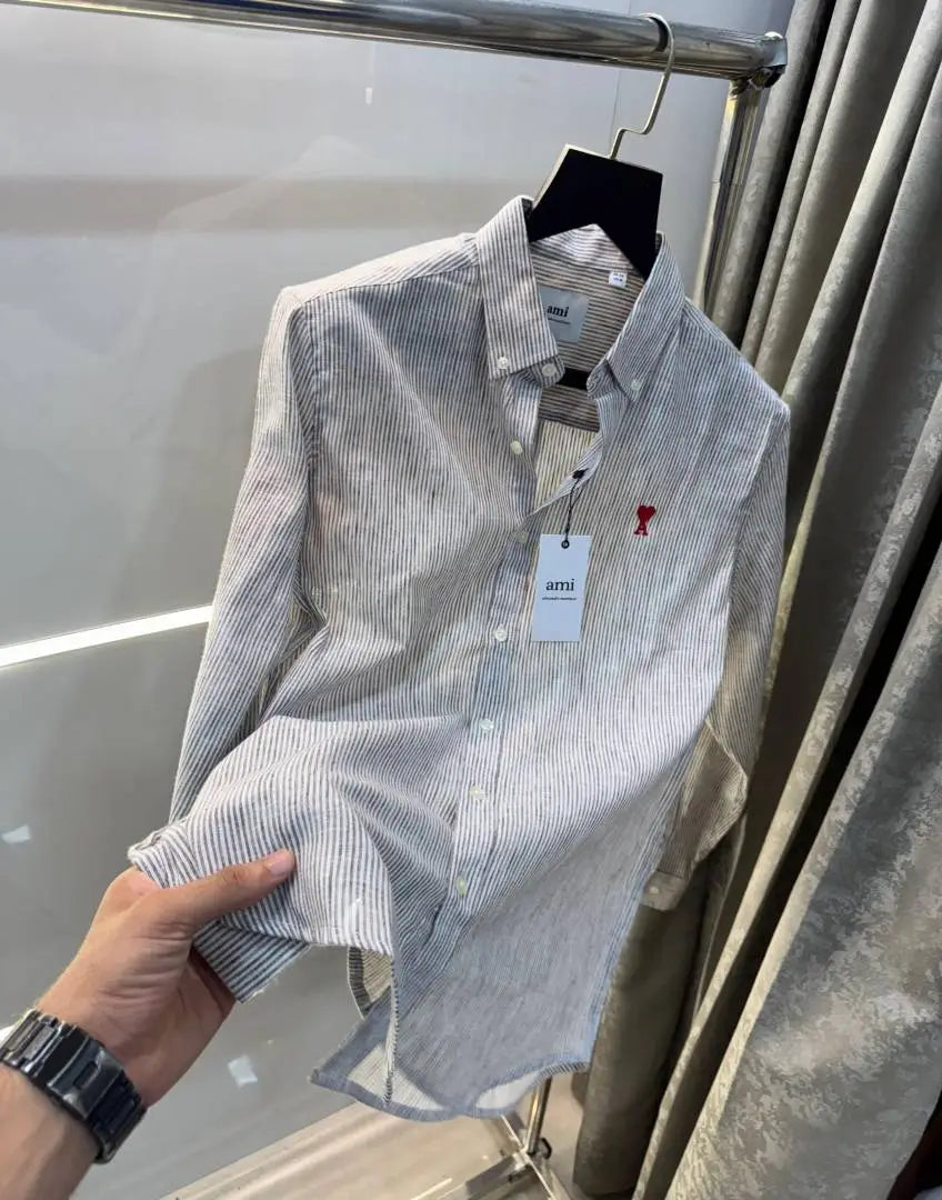 AMI PARIS BROWN WHITE PREMIUM FRONT LOGO SHIRT
