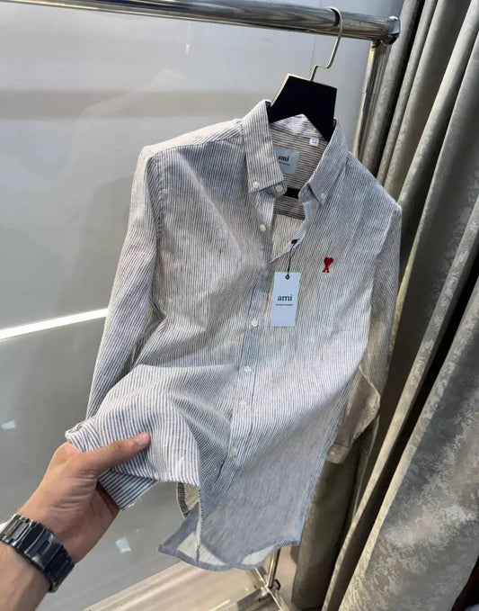 AMI PARIS BROWN WHITE PREMIUM FRONT LOGO SHIRT