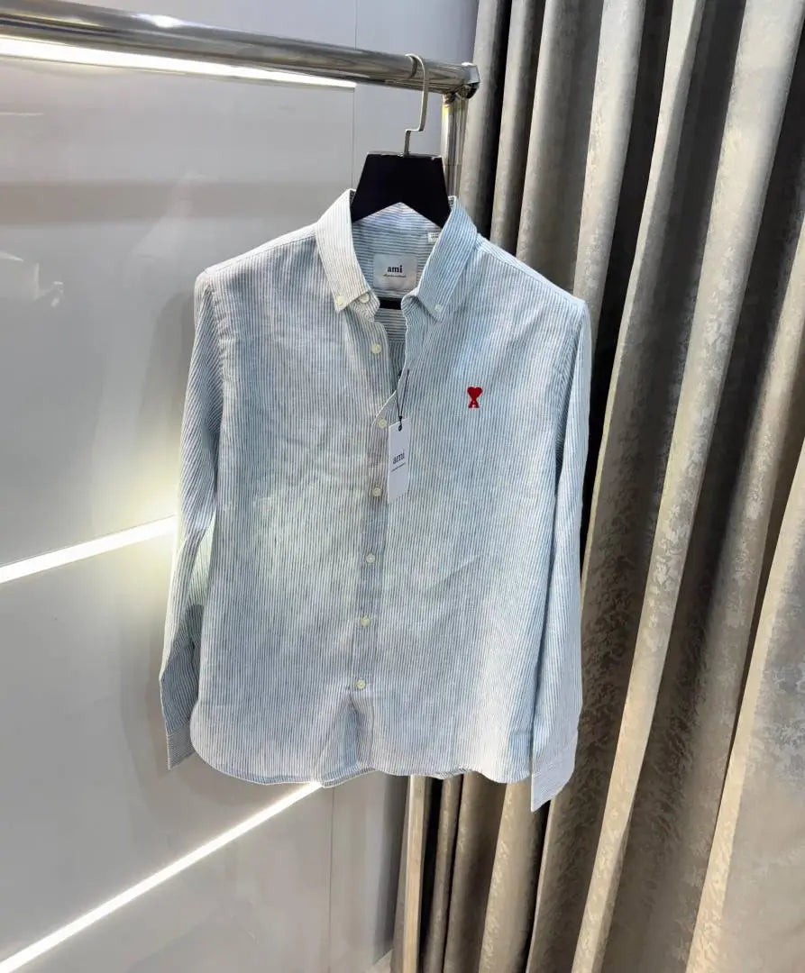 AMI PARIS BLUE WHITE PREMIUM FRONT LOGO SHIRT