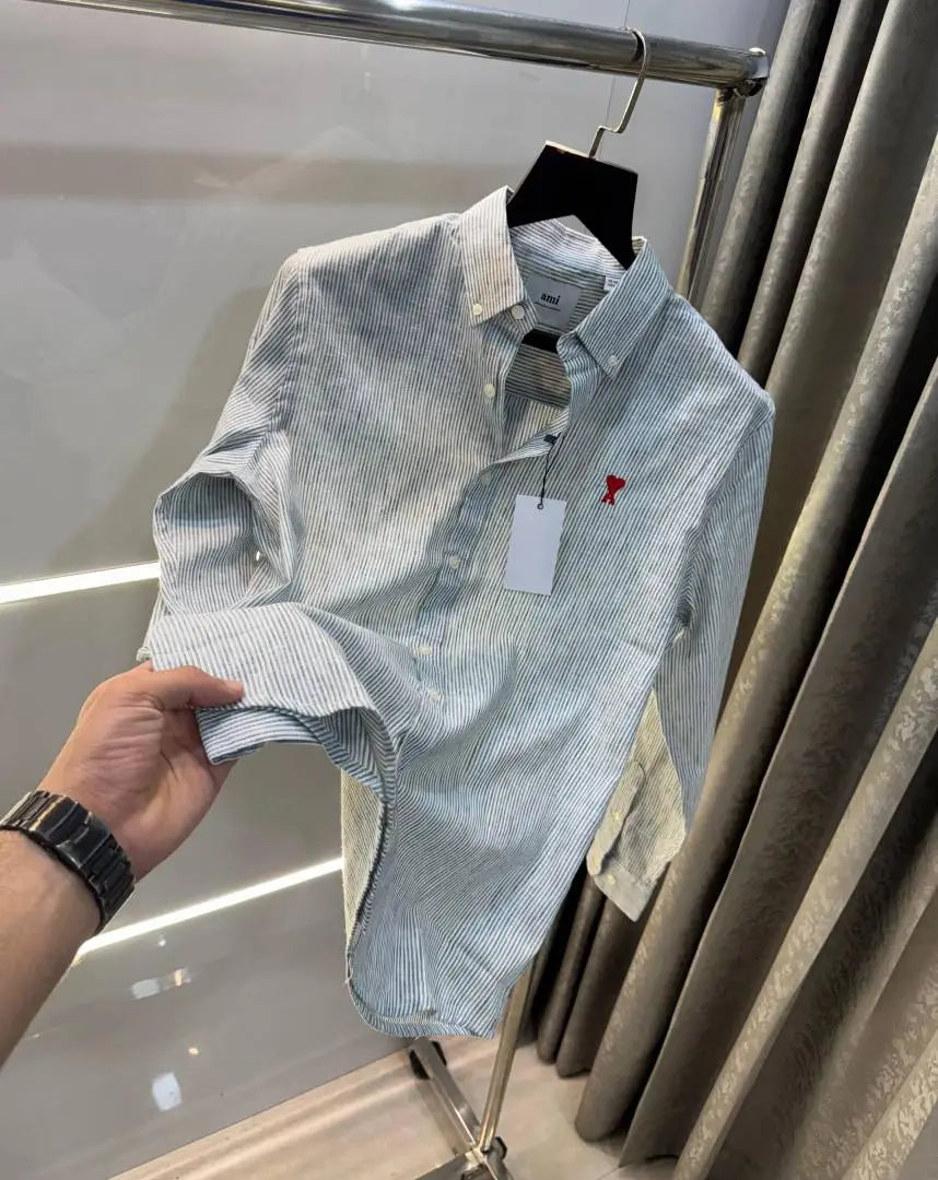 AMI PARIS GREY WHITE PREMIUM FRONT LOGO SHIRT