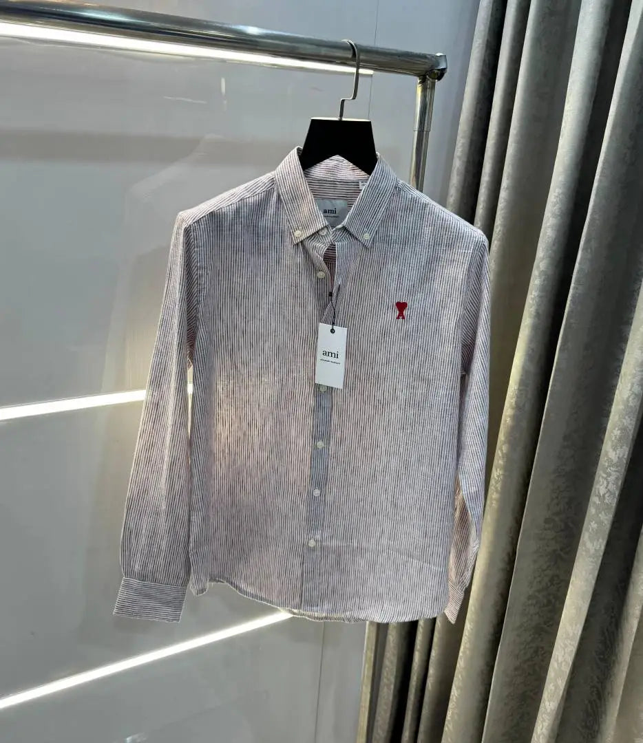 AMI PARIS MAROON WHITE PREMIUM FRONT LOGO SHIRT