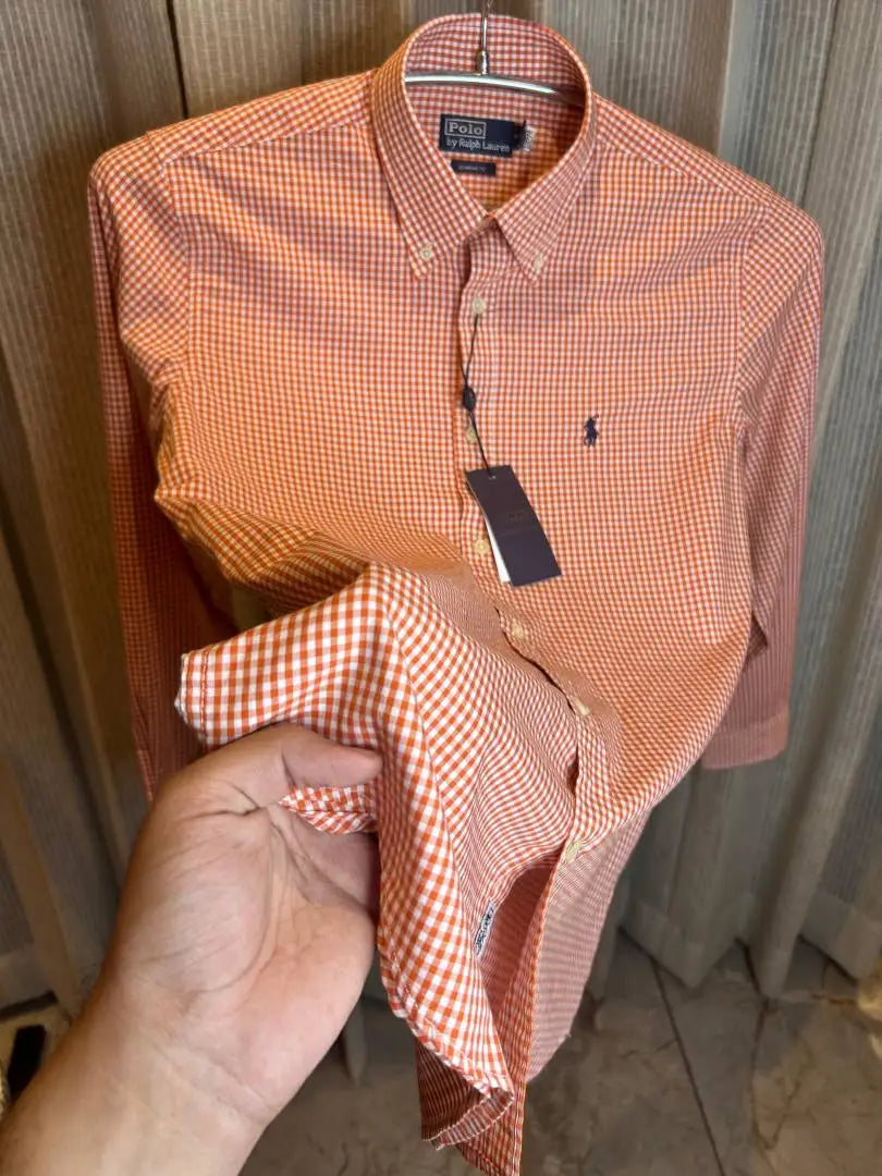 RALPH LAURE_N ORANGE PREMIUM CHECKS SHIRT