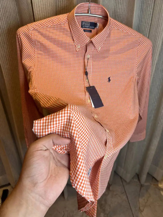 RALPH LAURE_N ORANGE PREMIUM CHECKS SHIRT