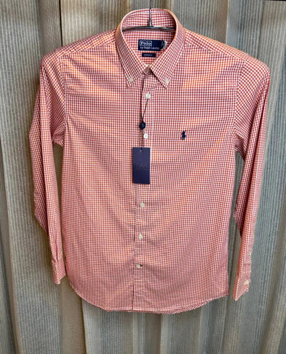 RALPH LAURE_N ORANGE PREMIUM CHECKS SHIRT