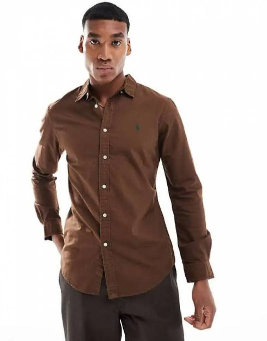 RALPH LAURE_N BROWN PREMIUM COTTON CLASSIC SHIRT