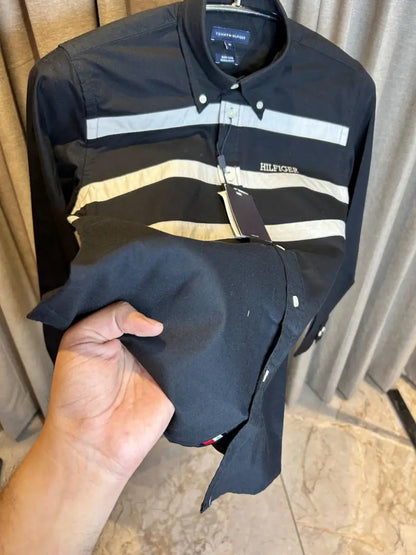 TOMMY HILFIGE_R BLACK WHITE FRONT STRIPES OXFORD SHIRT