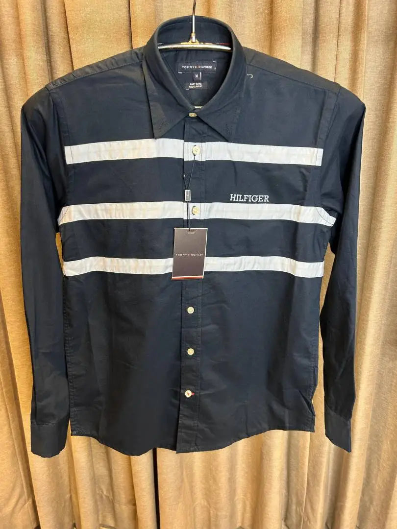 TOMMY HILFIGE_R NAVY BLUE FRONT STRIPES OXFORD SHIRT
