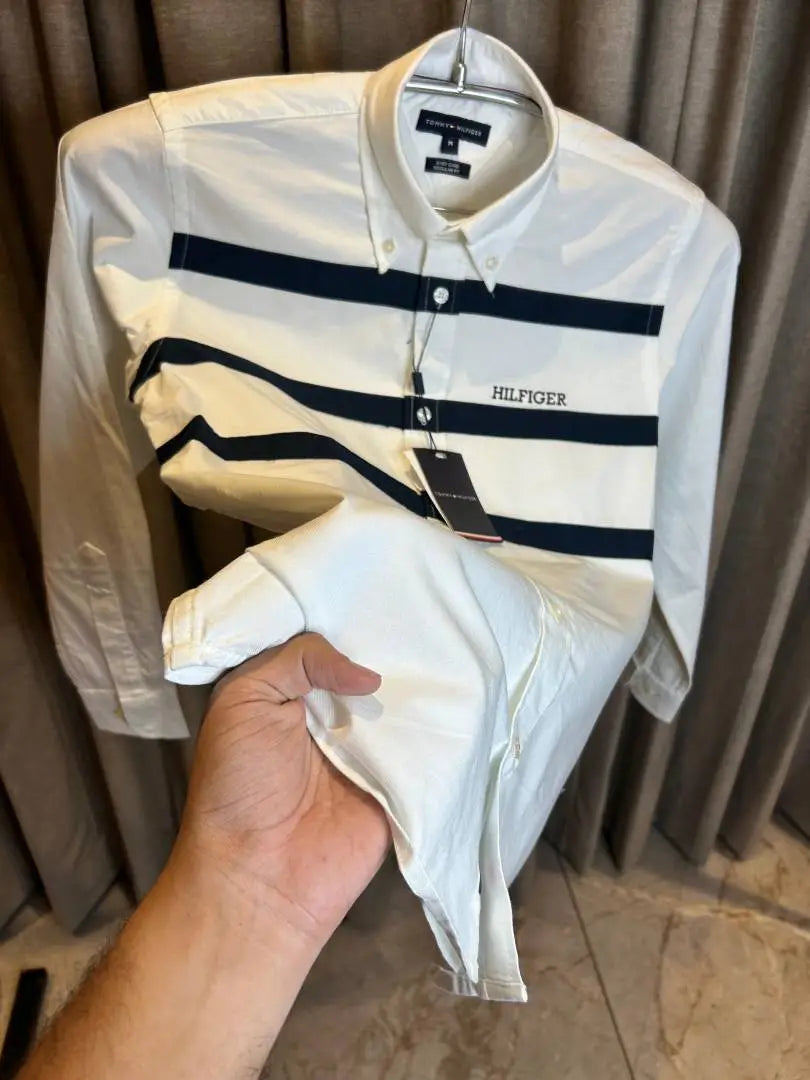TOMMY HILFIGE_R WHITE BLACK FRONT STRIPES OXFORD SHIRT