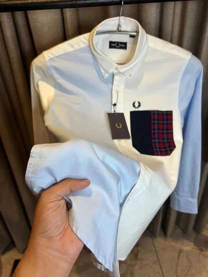 FRED PERRY WHITE BLUE WHITE PREMIUM MULTI COLOR PREMIUM SHIRT