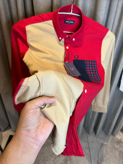 FRED PERRY BEIGE RED PREMIUM MULTI COLOR PREMIUM SHIRT