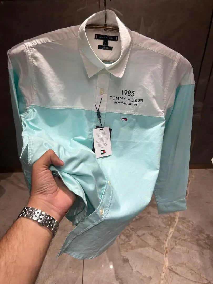TOMMY HILFIGE_R TIFFANY BLUE WHITE MULTI SHIRT PREMIUM