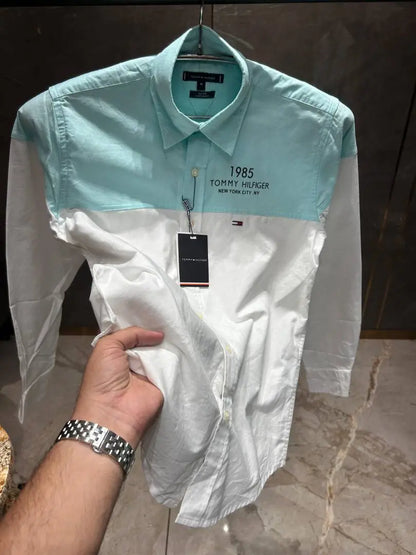 TOMMY HILFIGE_R TIFFANY BLUE WHITE MULTI SHIRT PREMIUM