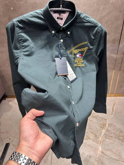 TOMMY HILFIGE_R GREEN OXFORD PREMIUM EMBROIDER SHIRT