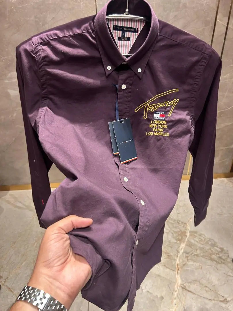 TOMMY HILFIGE_R MAROON OXFORD PREMIUM EMBROIDER SHIRT