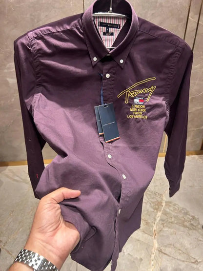 TOMMY HILFIGE_R MAROON OXFORD PREMIUM EMBROIDER SHIRT