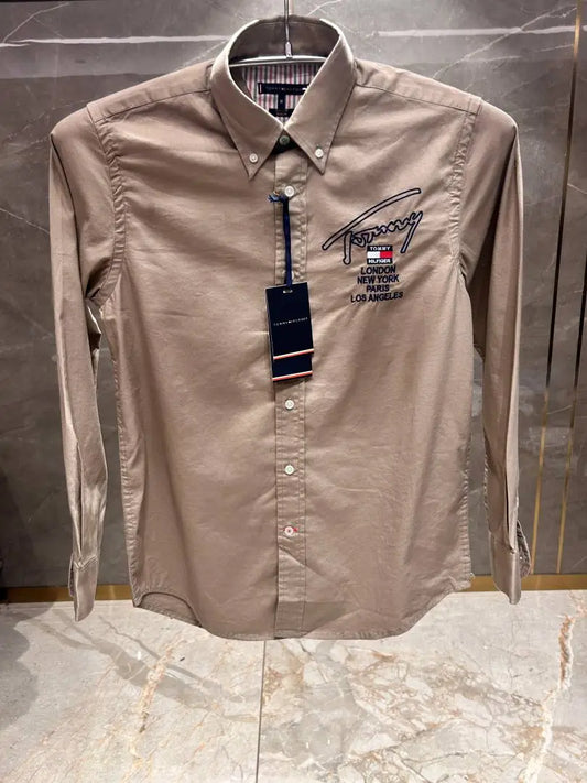 TOMMY HILFIGE_R BROWN OXFORD PREMIUM EMBROIDER SHIRT