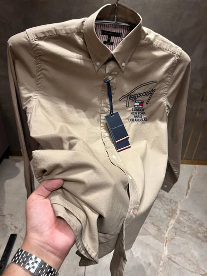 TOMMY HILFIGE_R BROWN OXFORD PREMIUM EMBROIDER SHIRT