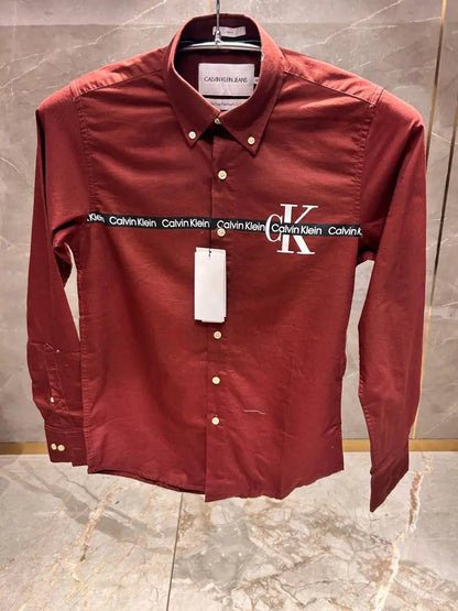 CALVIN KLEI_N MAROON FRONT PRINT PREMIUM SHIRT