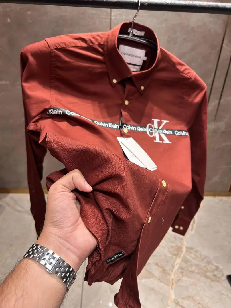 CALVIN KLEI_N MAROON FRONT PRINT PREMIUM SHIRT