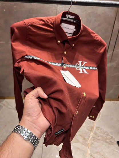 CALVIN KLEI_N MAROON FRONT PRINT PREMIUM SHIRT