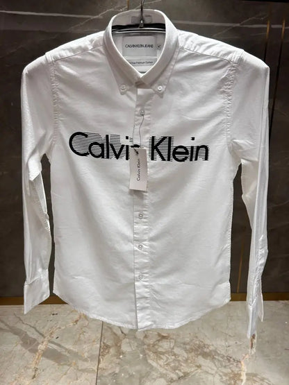 CALVIN KLEI_N WHITE FRONT PRINT PREMIUM SHIRT