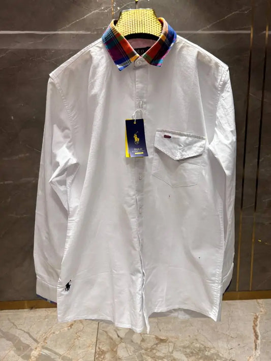 RALPH LAURE_N POLO WHITE PREMIUM COLLAR PRINT SHIRT