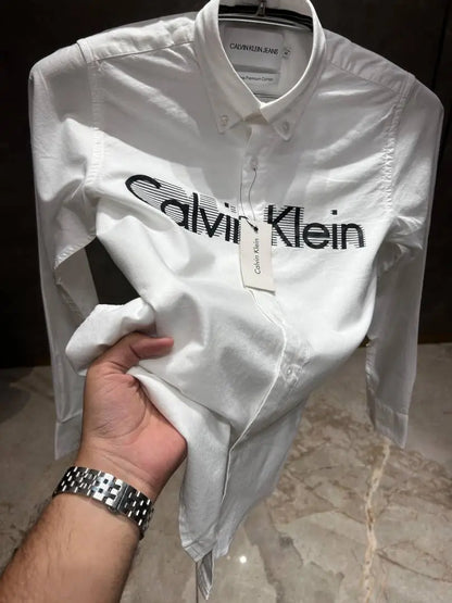 CALVIN KLEI_N WHITE FRONT PRINT PREMIUM SHIRT