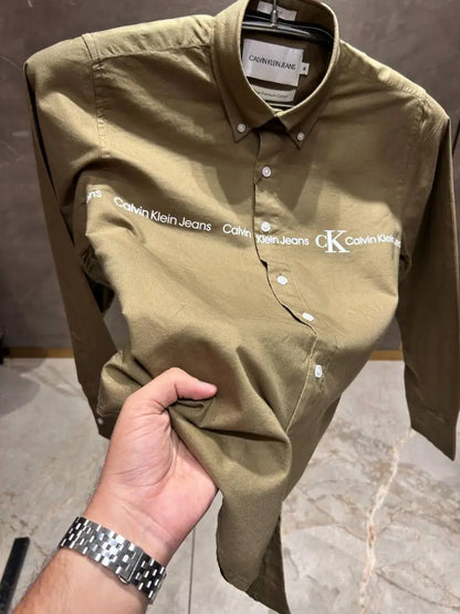 CALVIN KLEI_N OLIVE FRONT PRINT PREMIUM SHIRT