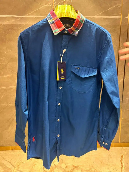 RALPH LAURE_N POLO ROYAL BLUE PREMIUM COLLAR WORK SHIRT